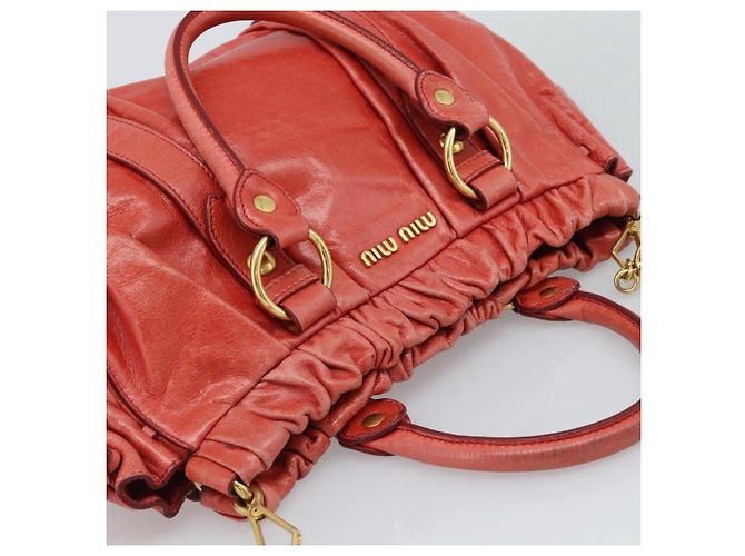 Borsa a mano Miu Miu Side Ribbon in pelle 2way Orange Gold Auth am12203V D'oro Arancione - vista 6