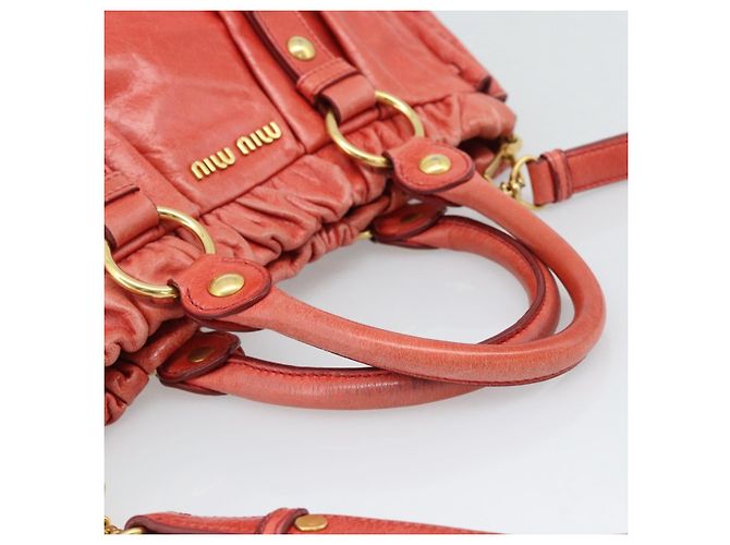 Borsa a mano Miu Miu Side Ribbon in pelle 2way Orange Gold Auth am12203V D'oro Arancione - vista 7