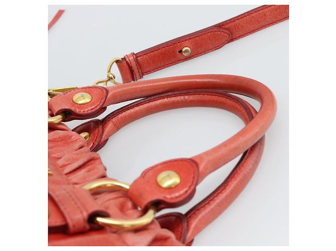 Borsa a mano Miu Miu Side Ribbon in pelle 2way Orange Gold Auth am12203V D'oro Arancione - vista 8
