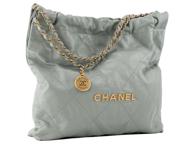 CHANEL - Borsa a tracolla Chanel 22 in pelle stropicciata blu/grigio - vista 2