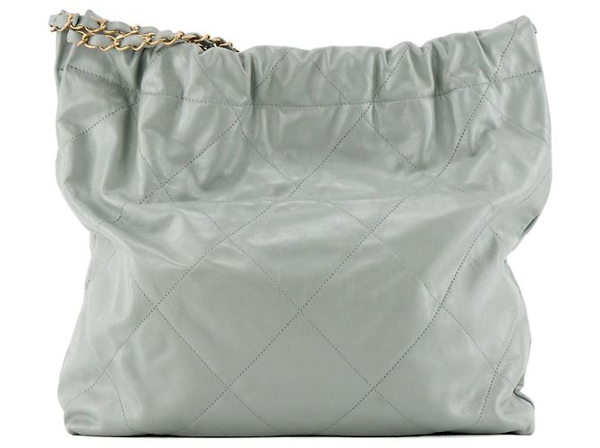 CHANEL - Borsa a tracolla Chanel 22 in pelle stropicciata blu/grigio - vista 3
