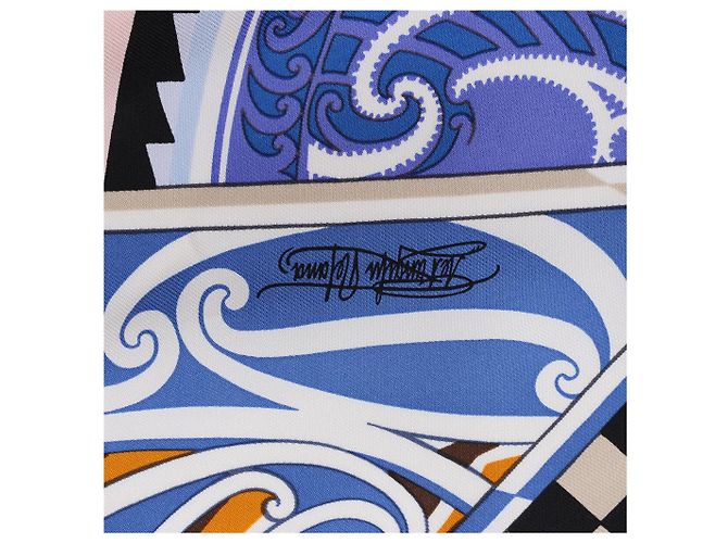 Carré 90 Hermès "Kawaora" in seta blu - vista 10