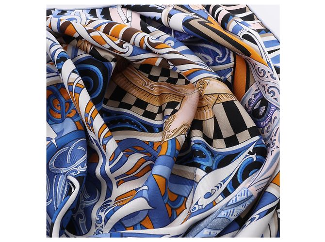 Carré 90 Hermès "Kawaora" in seta blu - vista 17