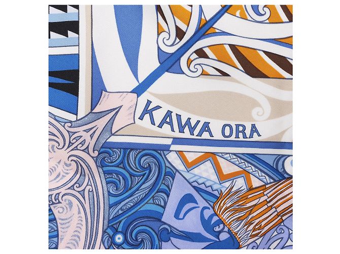 Carré 90 Hermès "Kawaora" in seta blu - vista 9