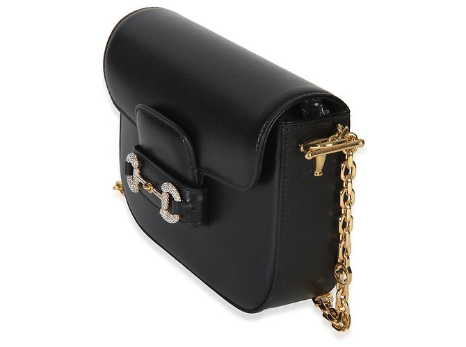 Borsa a tracolla Gucci Black Azalea in pelle di vitello Mini Crystal Horsebit 1955 - vista 3