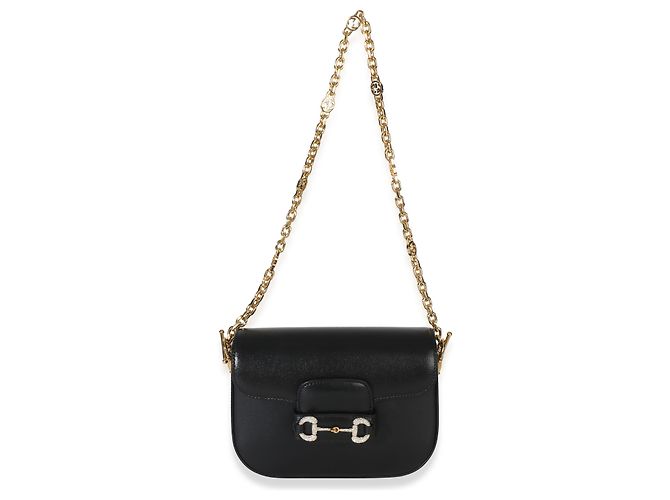 Borsa a tracolla Gucci Black Azalea in pelle di vitello Mini Crystal Horsebit 1955 - vista 5