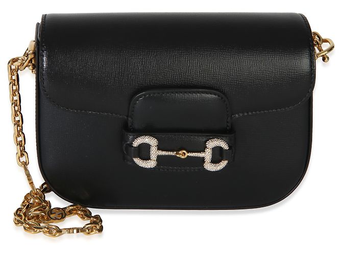 Borsa a tracolla Gucci Black Azalea in pelle di vitello Mini Crystal Horsebit 1955 - vista 8
