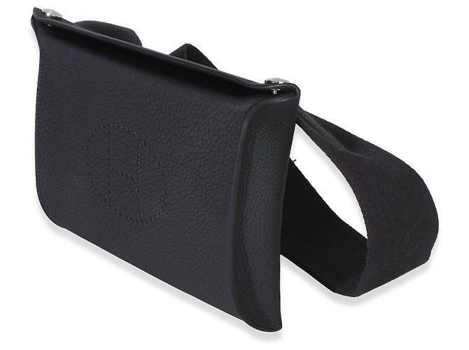 Borsa Hermès Caban Togo Videpoches PHW Nero Blu - vista 3