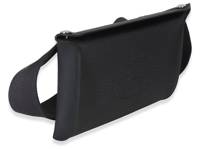 Borsa Hermès Caban Togo Videpoches PHW Nero Blu - vista 4