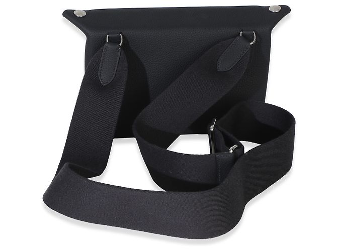 Borsa Hermès Caban Togo Videpoches PHW Nero Blu - vista 5