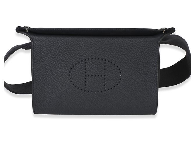 Borsa Hermès Caban Togo Videpoches PHW Nero Blu - vista 8