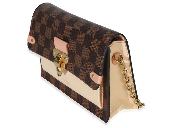 Onthego Louis Vuitton Vavin Chain Wallet in tela Damier Ebene crema Marrone - vista 3