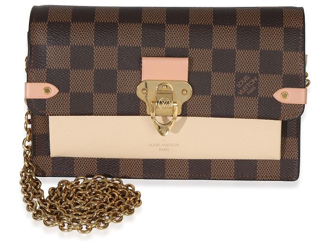 Onthego Louis Vuitton Vavin Chain Wallet in tela Damier Ebene crema Marrone - vista 8