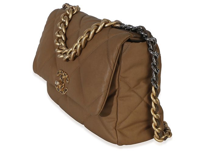 Bolsa Chanel 19 Flap de lona acolchoada marrom Chanel Large - vista 3