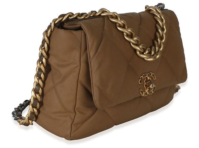 Bolsa Chanel 19 Flap de lona acolchoada marrom Chanel Large - vista 4