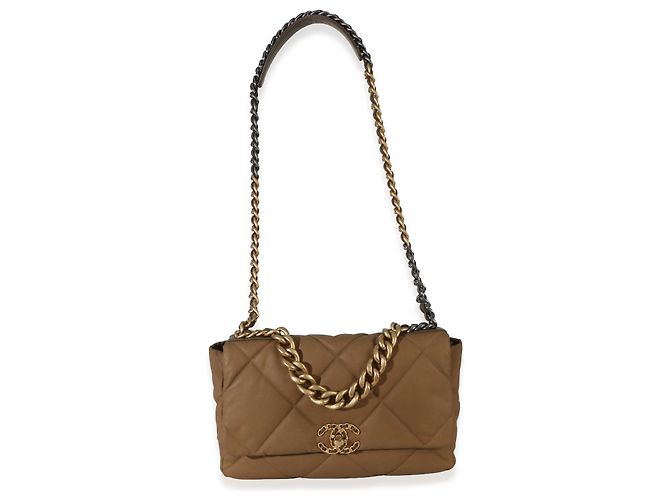 Bolsa Chanel 19 Flap de lona acolchoada marrom Chanel Large - vista 5
