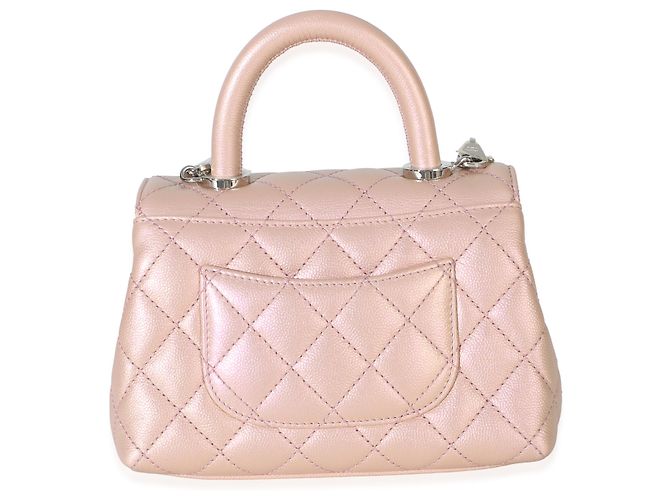 Borsa Chanel Mini Coco Top Handle Flap in Caviar Trapuntato Iridescente Rosa Chiaro Metallico - vista 2