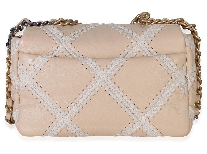 Chanel 19 Flap Bag aus beige Häkel-Kalbsleder Größe Medium - Ansicht 2
