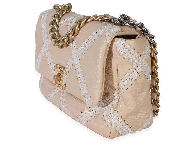 Chanel 19 Flap Bag aus beige Häkel-Kalbsleder Größe Medium - Ansicht 3