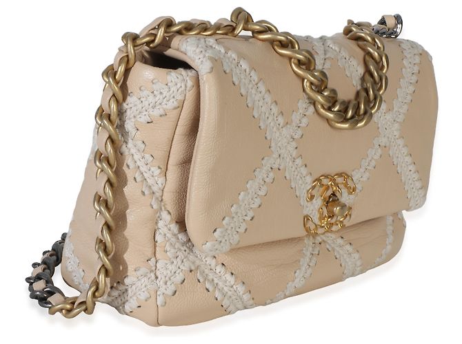 Chanel 19 Flap Bag aus beige Häkel-Kalbsleder Größe Medium - Ansicht 4
