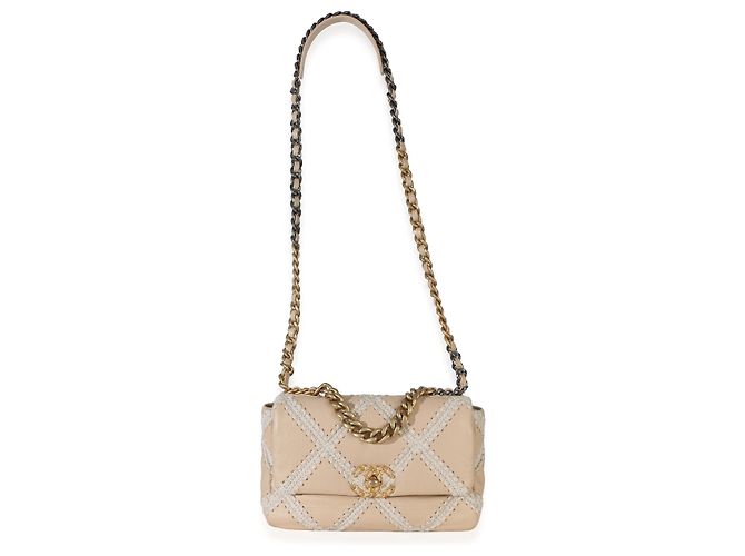 Chanel 19 Flap Bag aus beige Häkel-Kalbsleder Größe Medium - Ansicht 5