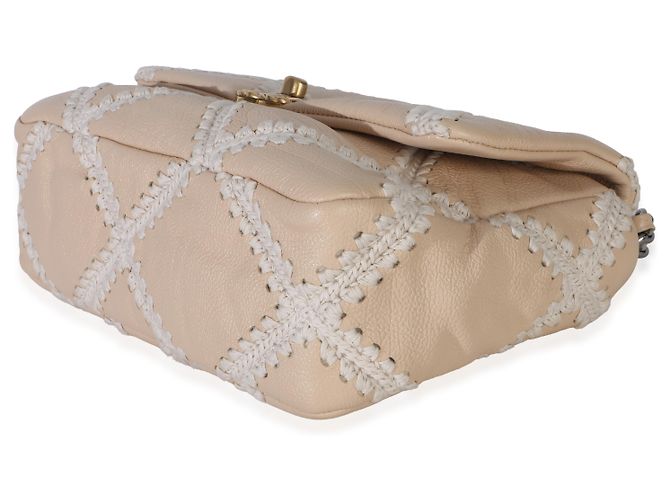 Chanel 19 Flap Bag aus beige Häkel-Kalbsleder Größe Medium - Ansicht 6