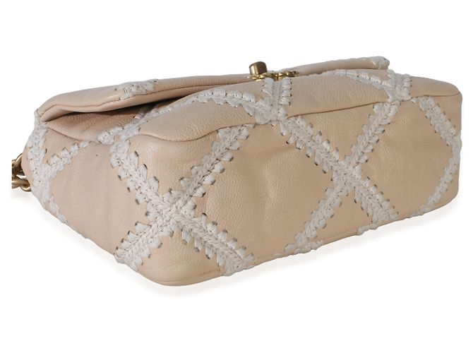 Chanel 19 Flap Bag aus beige Häkel-Kalbsleder Größe Medium - Ansicht 7