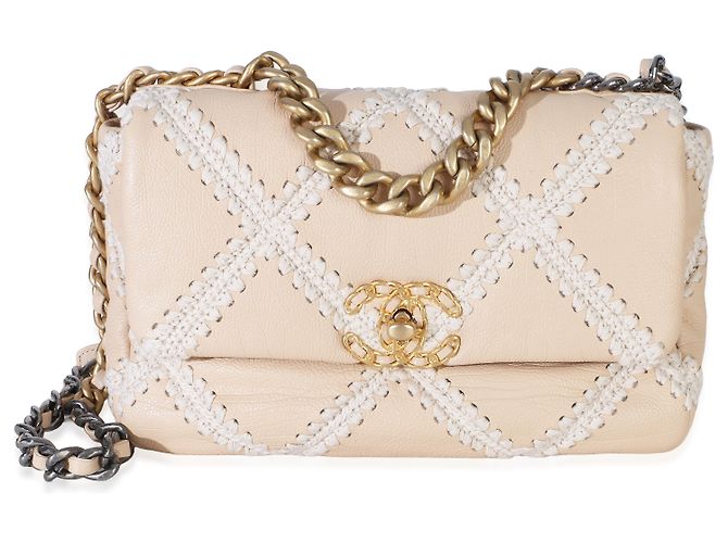 Chanel 19 Flap Bag aus beige Häkel-Kalbsleder Größe Medium - Ansicht 8