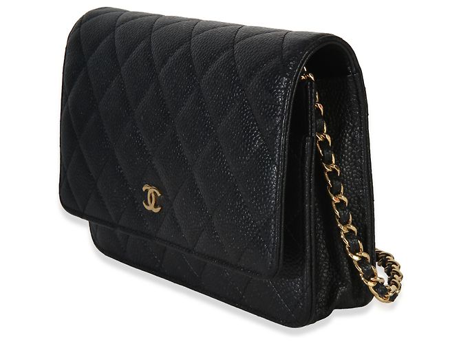 Portafoglio con Catena Chanel Black Quilted Caviar Classic Nero - vista 3