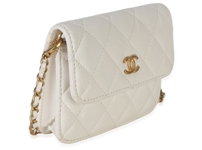 Gabrielle Clutch Chanel White Quilted Lambskin Pearl Crush Con Catena Bianco - vista 4