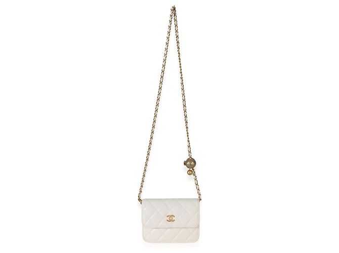 Gabrielle Clutch Chanel White Quilted Lambskin Pearl Crush Con Catena Bianco - vista 7