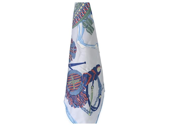 Sciarpa in seta Hermès Bleu Ciel Le Timbalier 90 - vista 2