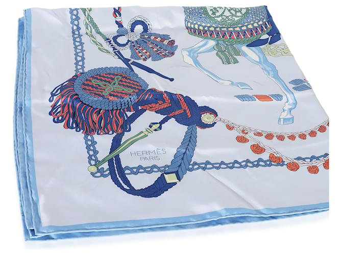 Sciarpa in seta Hermès Bleu Ciel Le Timbalier 90 - vista 3