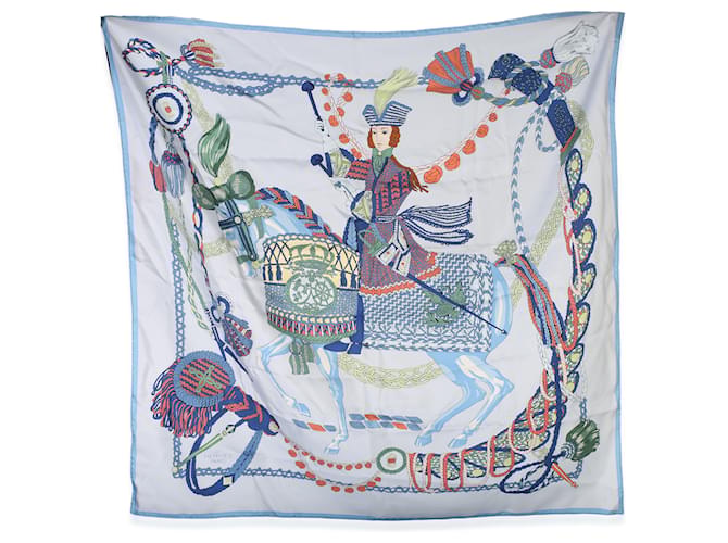 Sciarpa in seta Hermès Bleu Ciel Le Timbalier 90 - vista 4