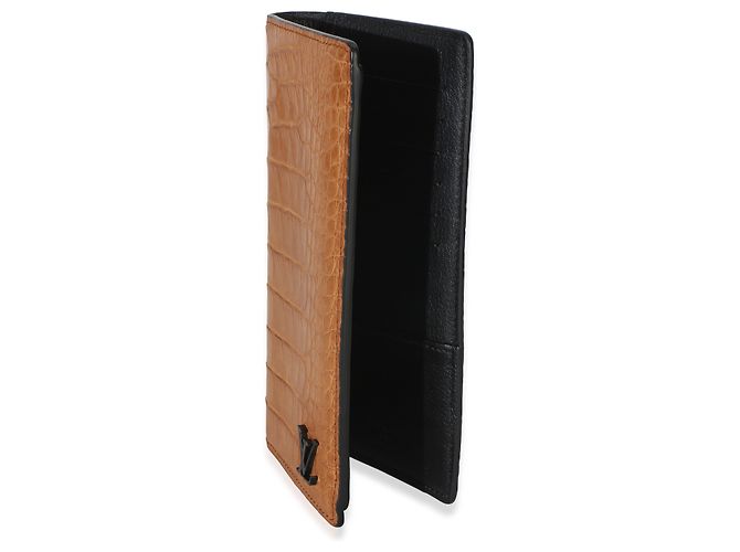 Carteira Louis Vuitton Brazza Monogram em jacaré marrom Bege - vista 3