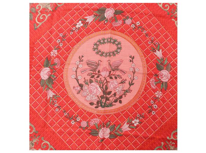 Hermès Carré 90 "JEUX DE PAILLE" Fazzoletto in cashmere e seta Rosso - vista 10