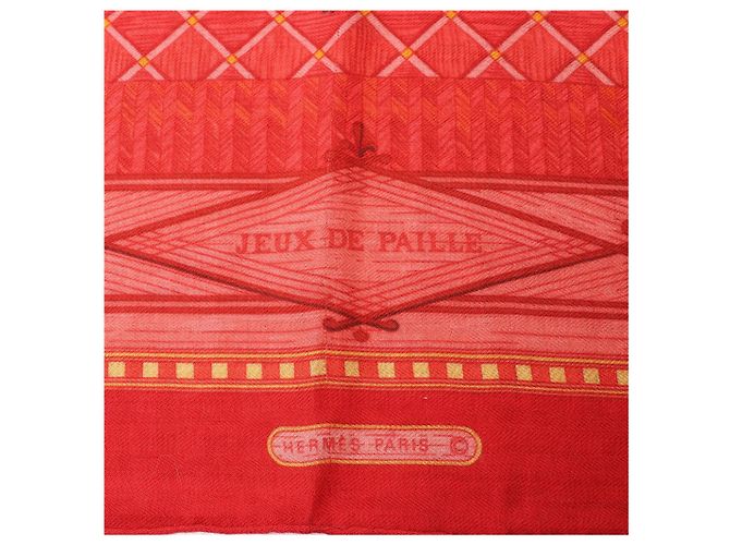 Hermès Carré 90 "JEUX DE PAILLE" Fazzoletto in cashmere e seta Rosso - vista 11