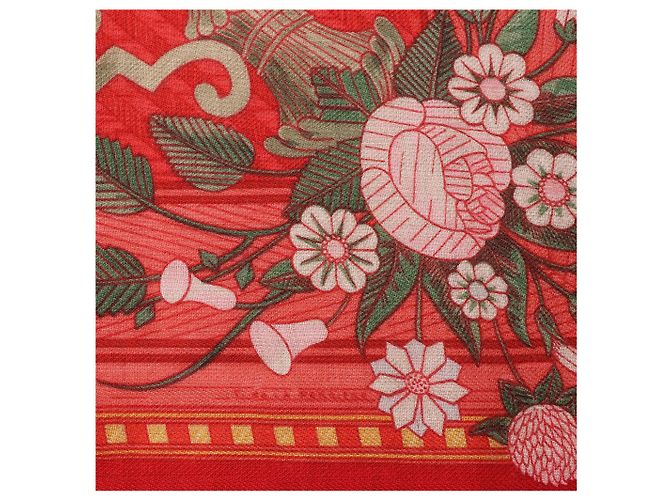 Hermès Carré 90 "JEUX DE PAILLE" Fazzoletto in cashmere e seta Rosso - vista 12