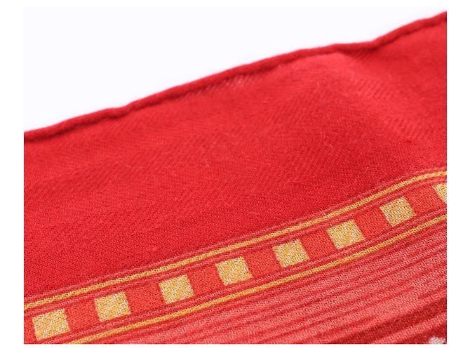 Hermès Carré 90 "JEUX DE PAILLE" Fazzoletto in cashmere e seta Rosso - vista 13