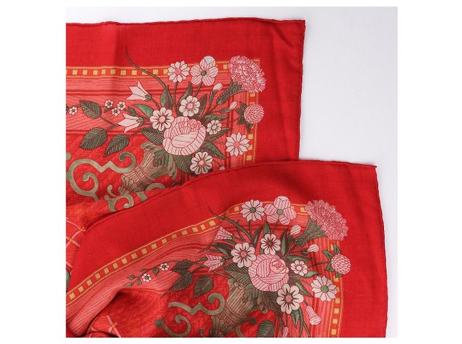 Hermès Carré 90 "JEUX DE PAILLE" Fazzoletto in cashmere e seta Rosso - vista 2