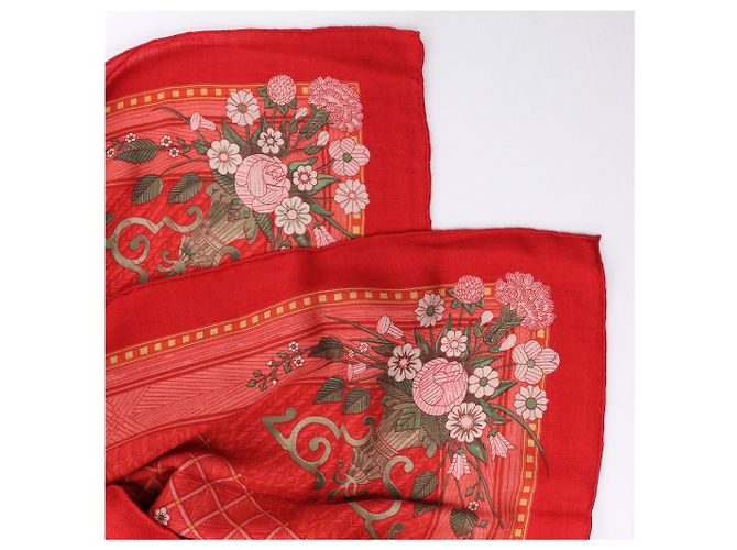 Hermès Carré 90 "JEUX DE PAILLE" Fazzoletto in cashmere e seta Rosso - vista 3