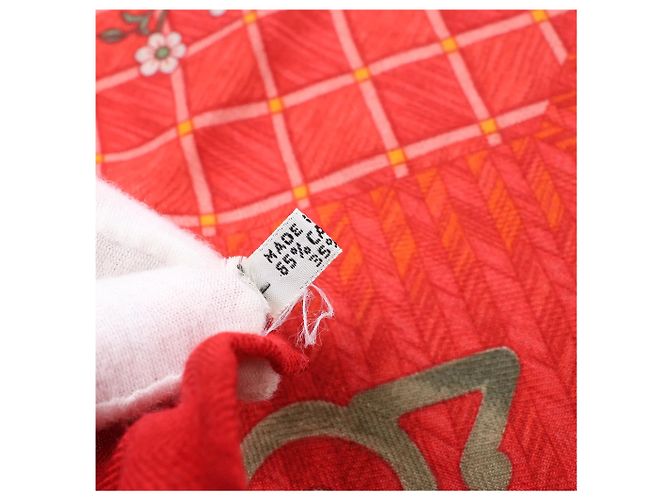 Hermès Carré 90 "JEUX DE PAILLE" Fazzoletto in cashmere e seta Rosso - vista 4