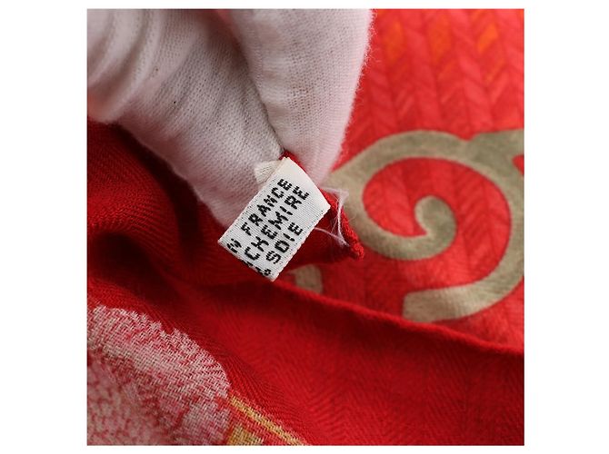 Hermès Carré 90 "JEUX DE PAILLE" Fazzoletto in cashmere e seta Rosso - vista 5