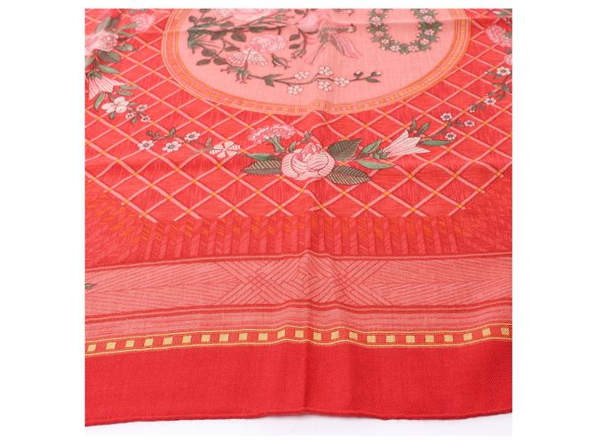 Hermès Carré 90 "JEUX DE PAILLE" Fazzoletto in cashmere e seta Rosso - vista 6