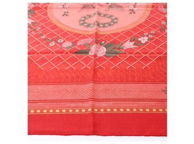 Hermès Carré 90 "JEUX DE PAILLE" Fazzoletto in cashmere e seta Rosso - vista 7