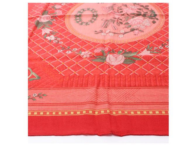 Hermès Carré 90 "JEUX DE PAILLE" Fazzoletto in cashmere e seta Rosso - vista 8