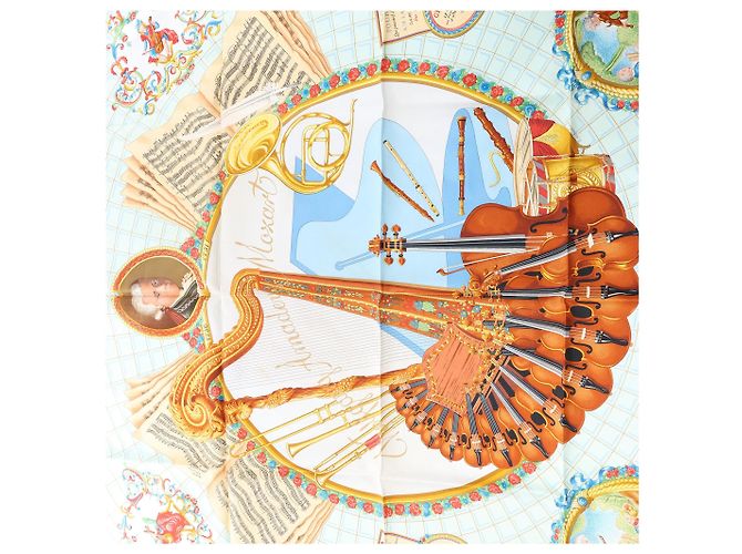 Foulard in seta Hermès Carré 90 "Hommage à Mozart" Rosso x Blu - vista 10