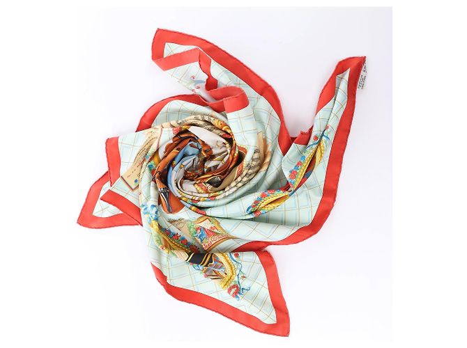 Foulard in seta Hermès Carré 90 "Hommage à Mozart" Rosso x Blu - vista 11