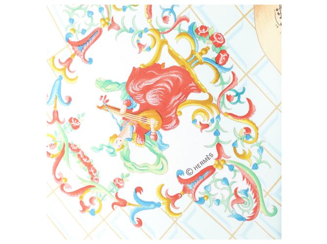Foulard in seta Hermès Carré 90 "Hommage à Mozart" Rosso x Blu - vista 13