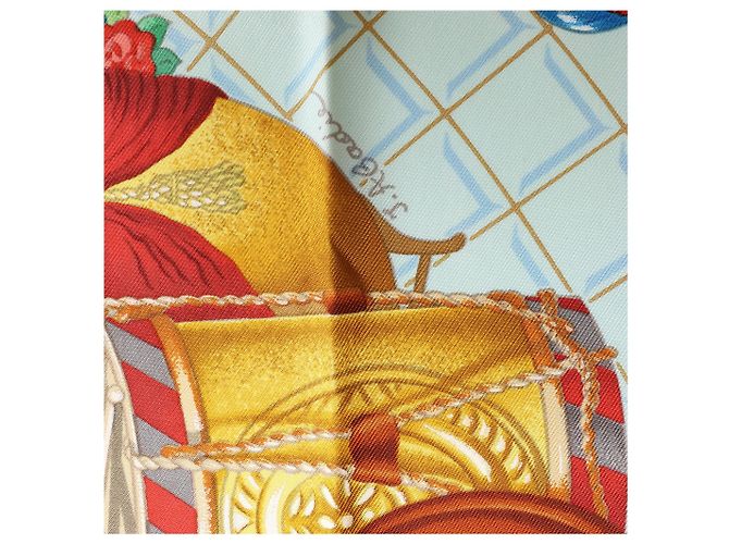 Foulard in seta Hermès Carré 90 "Hommage à Mozart" Rosso x Blu - vista 16